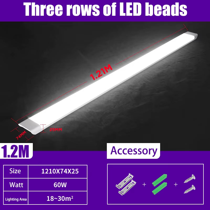 120CM Led Tube Lights 100W Led Lamps Bar 60CM Kitchen under Cabinet Lamp for Warehouse Office Home Commercial Ceiling Wall Light