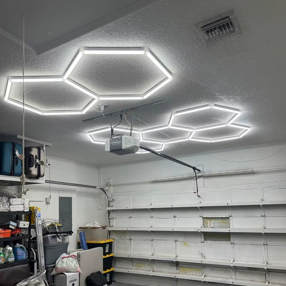 Hexagon LED Lighting for Garage Barbecue Shop Barbershop Gym Bar Car Detailing Showroom 4S Workshop Ceiling Light Honeycomb Tube