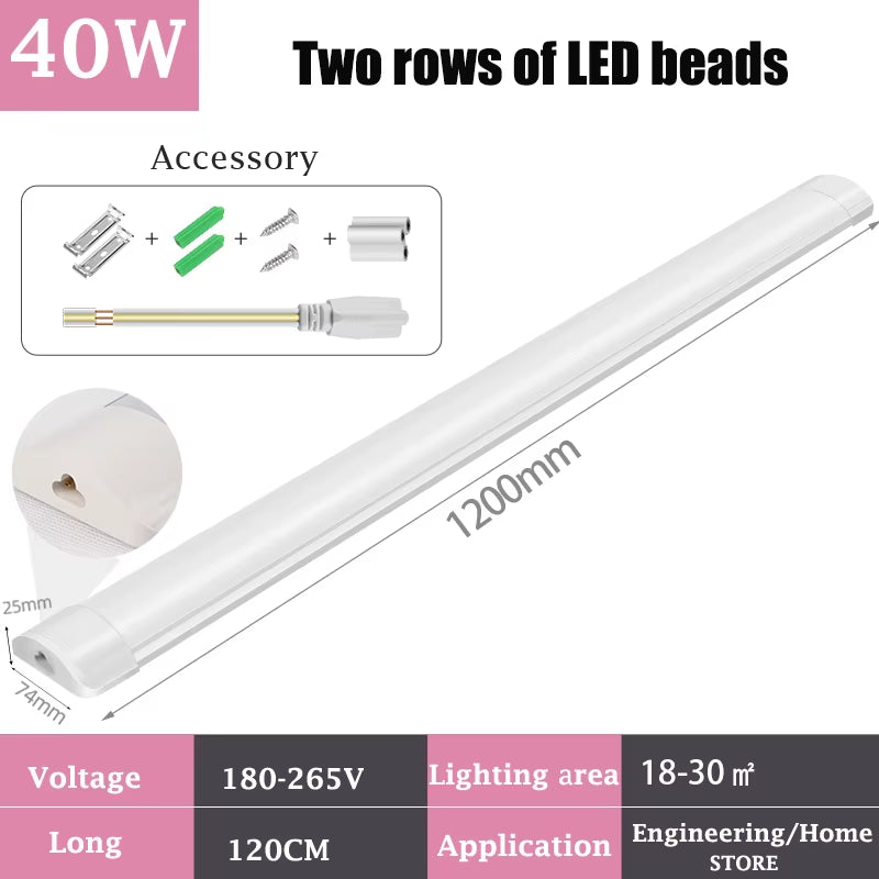 120CM Led Tube Lights 100W Led Lamps Bar 60CM Kitchen under Cabinet Lamp for Warehouse Office Home Commercial Ceiling Wall Light