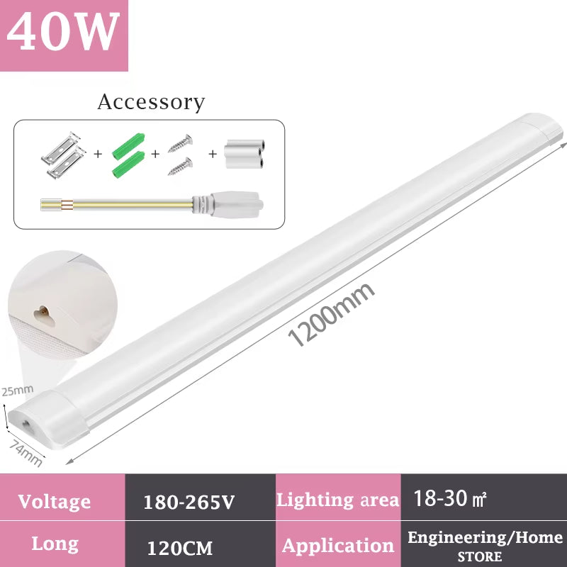40W Led Tube Light Bar Super Bright Commercial Ceiling Wall Lamp 120CM Kitchen under Cabinet Lamp for Office Home Decor Lighting