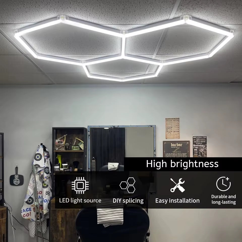 Hexagon LED Lighting for Garage Barbecue Shop Barbershop Gym Bar Car Detailing Showroom 4S Workshop Ceiling Light Honeycomb Tube