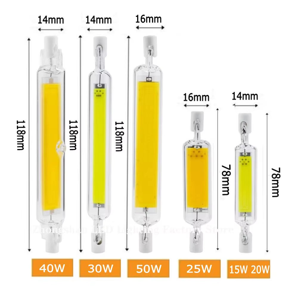 LED Light R7S 15W 20W Superbright Powerful Spotlight 78Mm118Mm AC220V 110V COB Lamp Bulb Glass Tube Replace Halogen Lamp Light