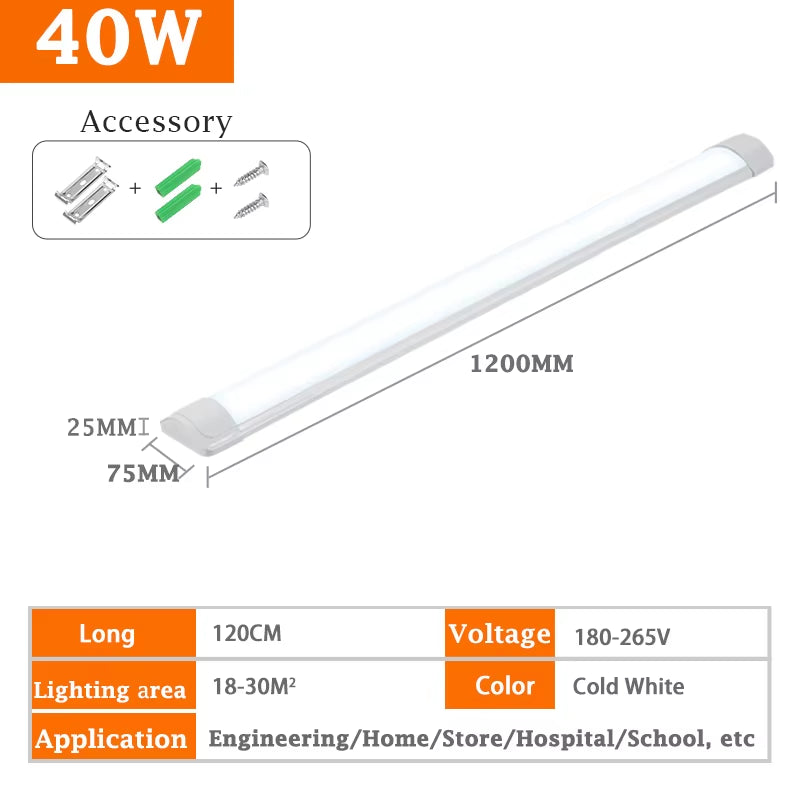 40W Led Tube Light Bar Super Bright Commercial Ceiling Wall Lamp 120CM Kitchen under Cabinet Lamp for Office Home Decor Lighting