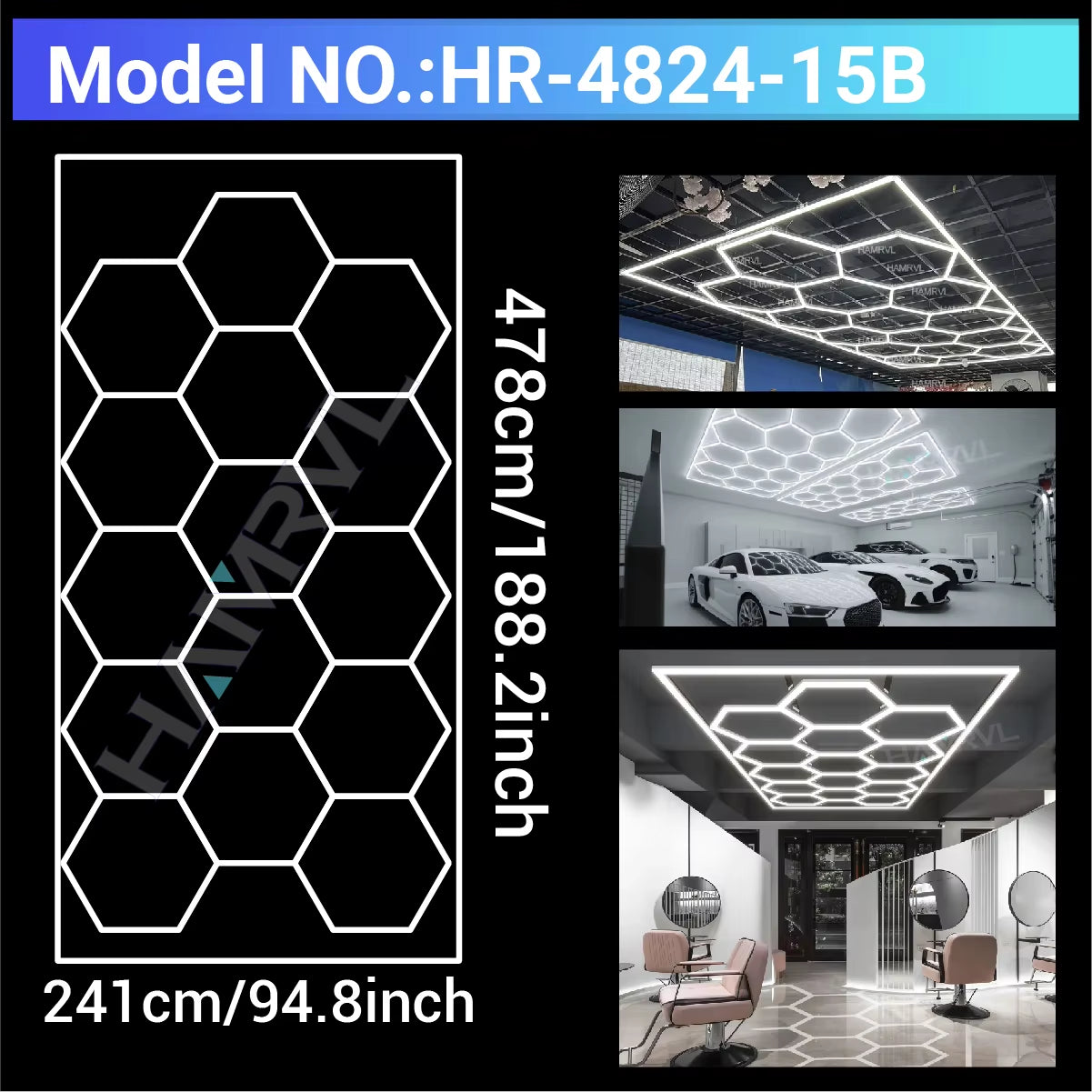 Barbershop Hair Salon Led Ceiling Light Hexagon Garage Light 110V/220V 14 Honeycomb Led Tube Lighting for Car Detailing Workshop