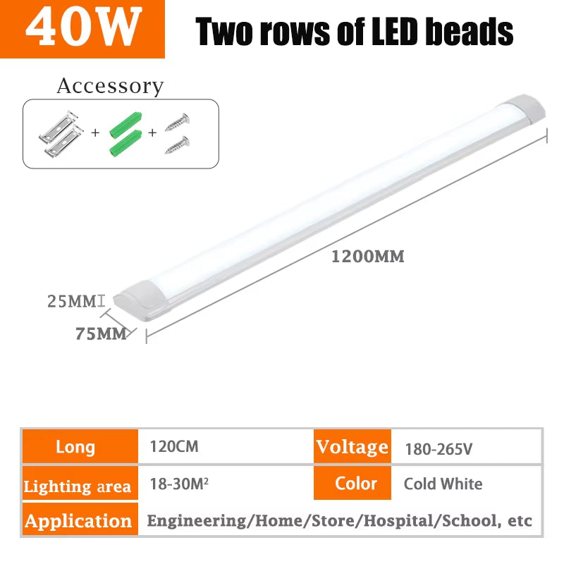 120CM Led Tube Lights 100W Led Lamps Bar 60CM Kitchen under Cabinet Lamp for Warehouse Office Home Commercial Ceiling Wall Light