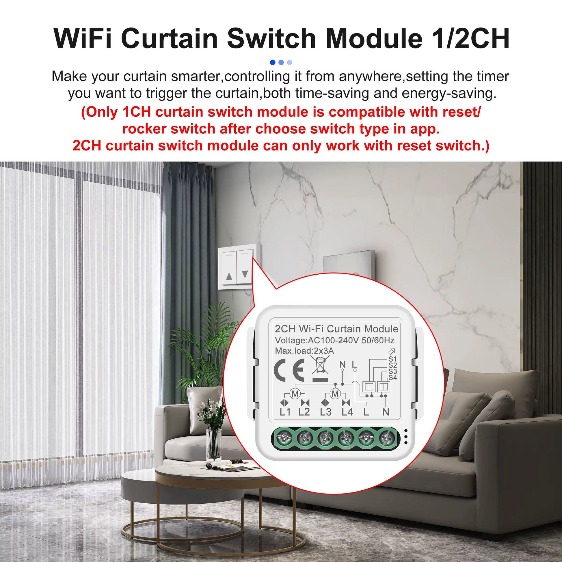 Tuya Smart Wifi Light/Curtain/Dimmer Switch Modules Support 2 Way Control Works with Alexa Hey Google Alice No Hub Needed