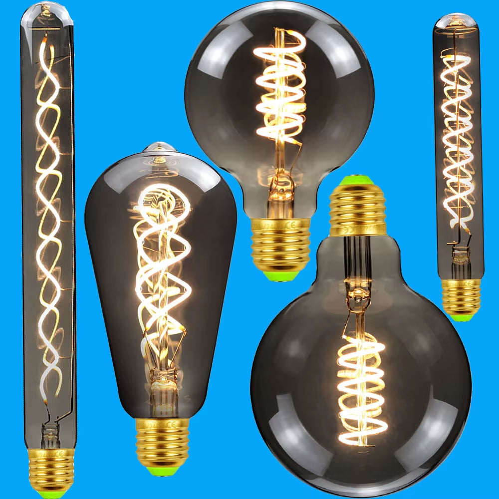TIANFAN Led Bulbs Vintage Light Bulb ST64 G80 G95 Long Tube Edison Bulb 4W Dimmable 220/240V E27 Smoke Glass 2700K Warm White
