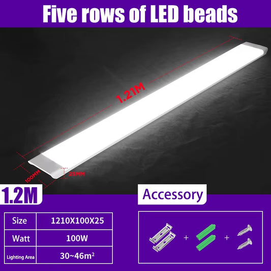 120CM Led Tube Lights 100W Led Lamps Bar 60CM Kitchen under Cabinet Lamp for Warehouse Office Home Commercial Ceiling Wall Light
