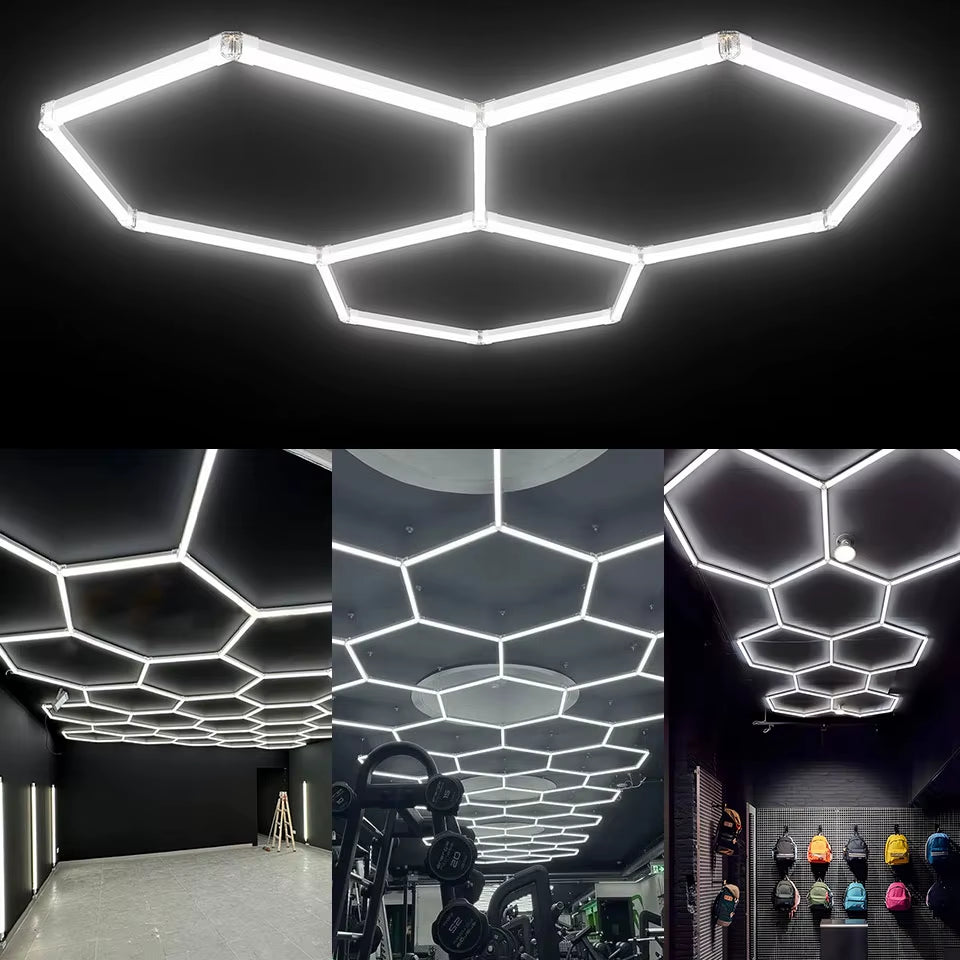 DIY Led Tube Hexagon Garage Honeycomb Car Body Lighting Lamp Ceiling Lamp PC AC85-265V Accessories Barbershop Workshop Garage