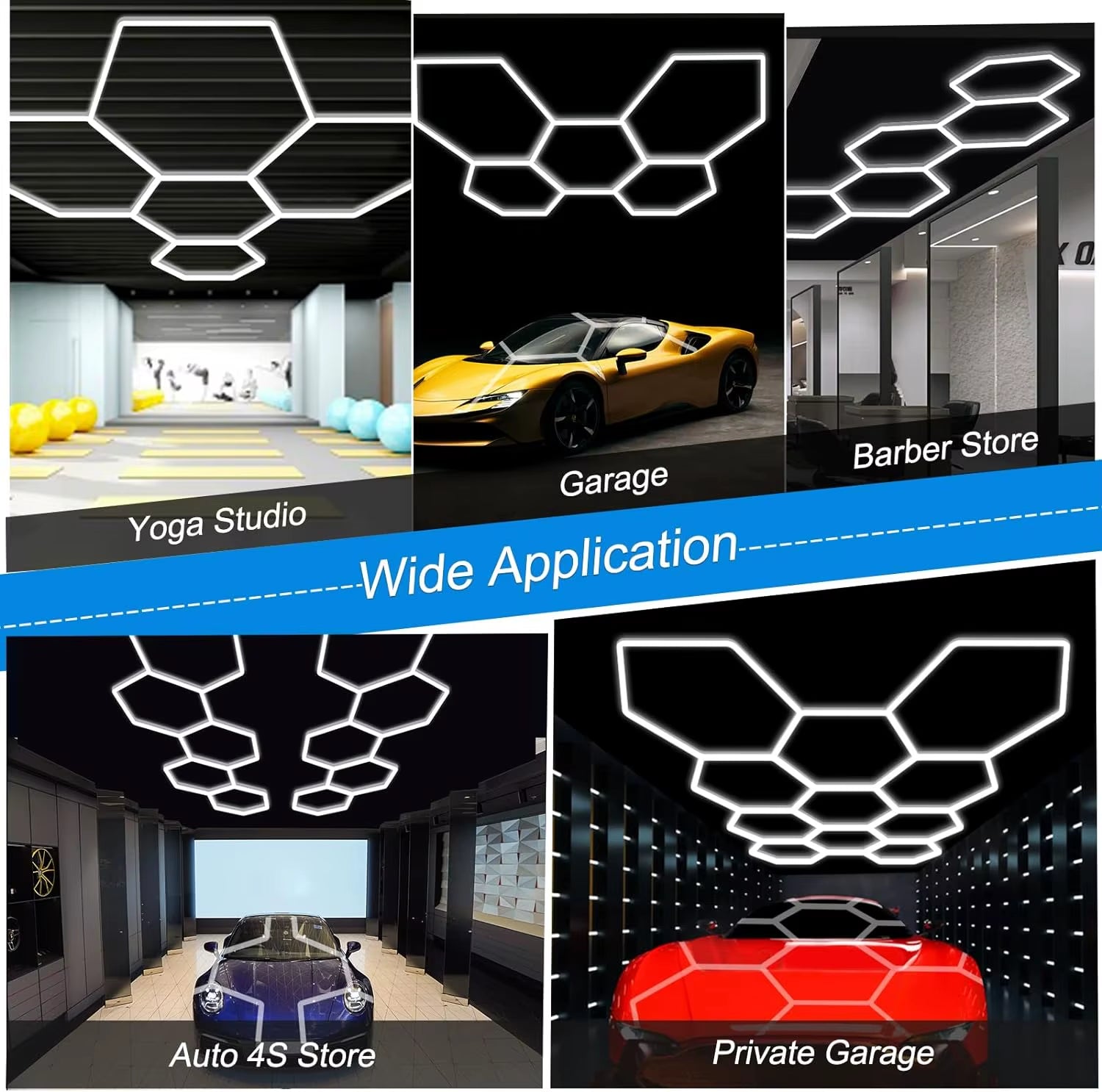 Garage Hexagon Led Ceiling Light Gym Barbershop Honeycomb Light 110V-240V Led Tube Lighting for Car Repair Detailing Lighting