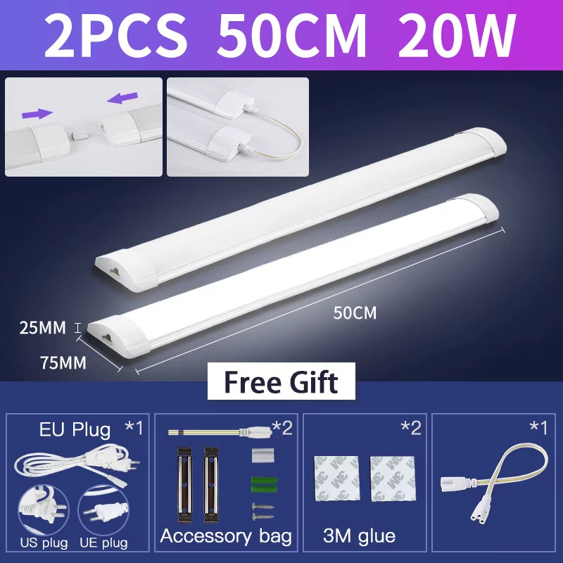 Led Tube Light with Switch Wire 110V 220V 10W 20W Lighting Strip Lamps 30/50Cm for Living Room Bedroom Closet Kitchen Lamp
