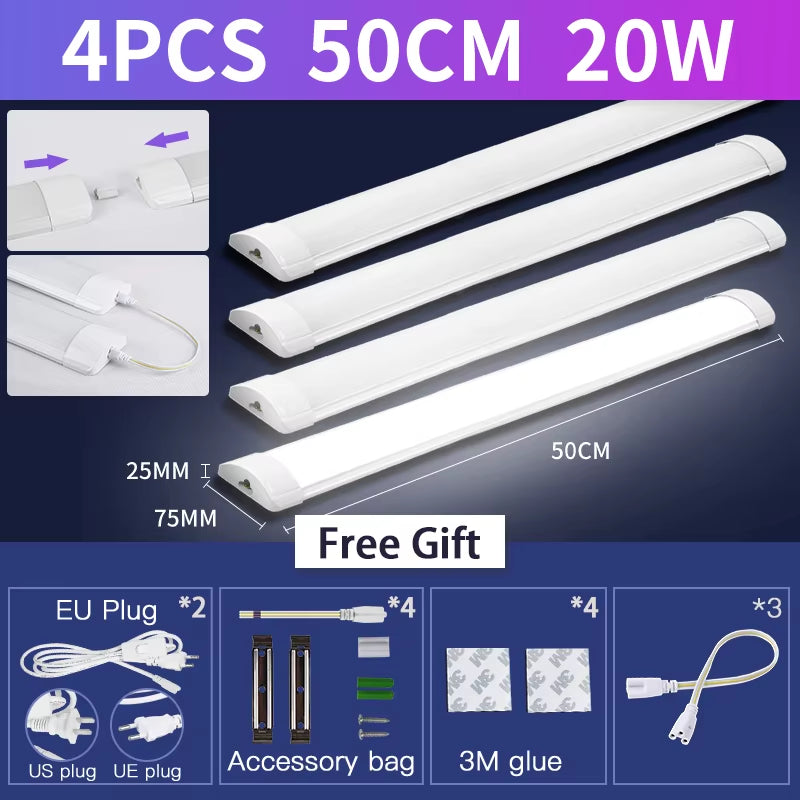 Led Tube Light with Switch Wire 110V 220V 10W 20W Lighting Strip Lamps 30/50Cm for Living Room Bedroom Closet Kitchen Lamp