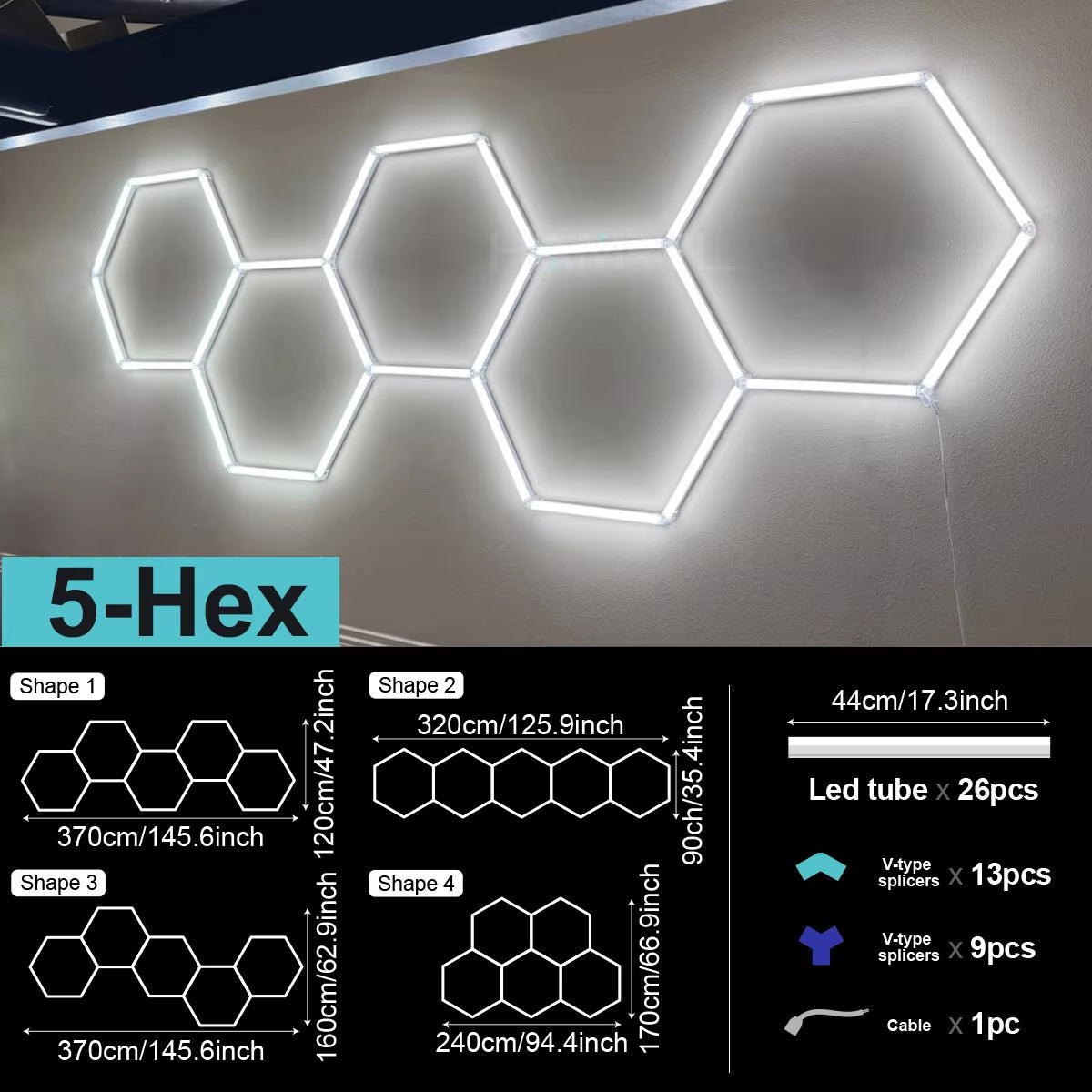 Barbershop Hair Salon Led Ceiling Light Hexagon Garage Light 110V/220V 14 Honeycomb Led Tube Lighting for Car Detailing Workshop