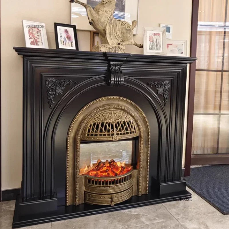 French Living Room Fireplace Ornamental Heating Cast Iron Arc Furnace Core European Luxury Simulation Flame Electric Fireplace A