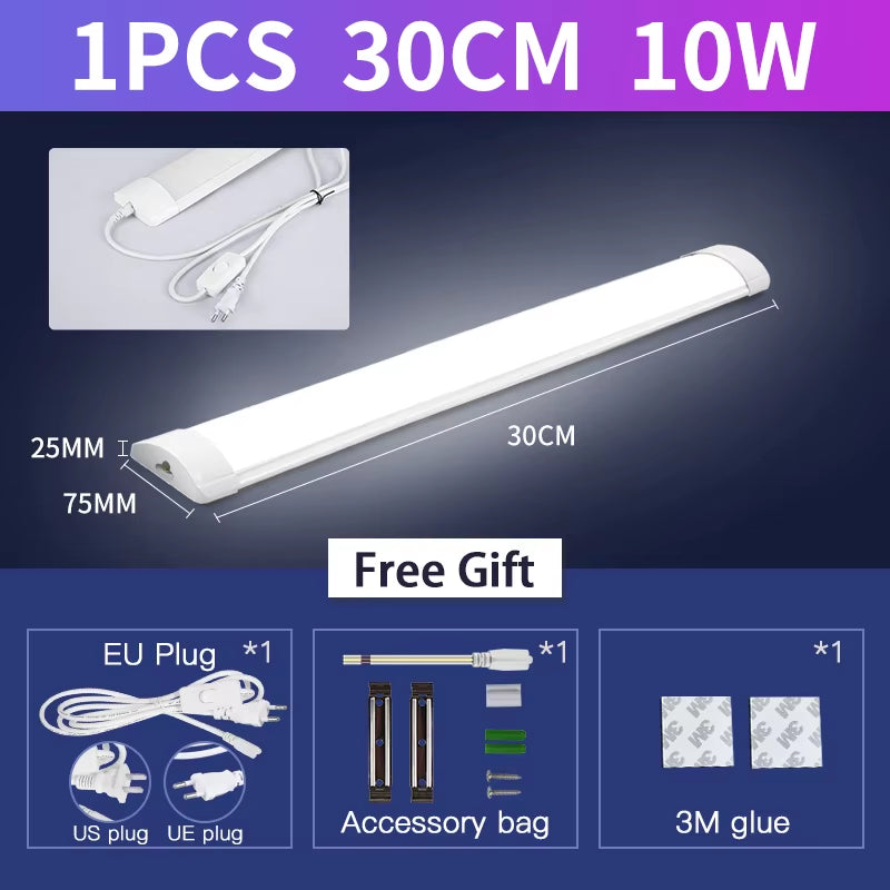 Led Tube Light with Switch Wire 110V 220V 10W 20W Lighting Strip Lamps 30/50Cm for Living Room Bedroom Closet Kitchen Lamp