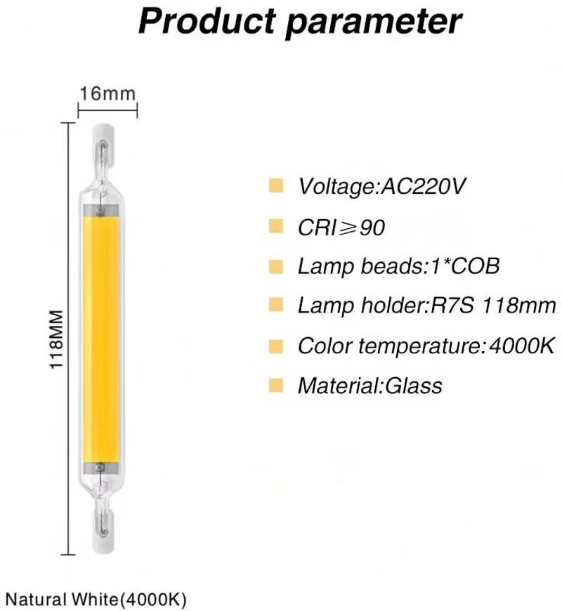 LED R7S Glass Tube 118Mm J118 78Mm J78 COB Light Bulb AC 110V 220V 230V 240V Dimmable Home Lighting Replace Halogen Lamp