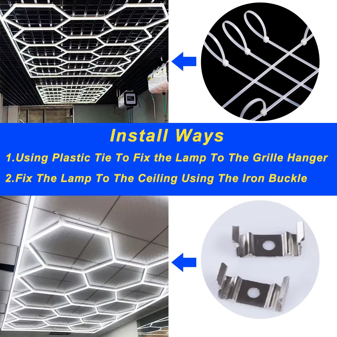 Garage Hexagon Led Ceiling Light Gym Barbershop Honeycomb Light 110V-240V Led Tube Lighting for Car Repair Detailing Lighting