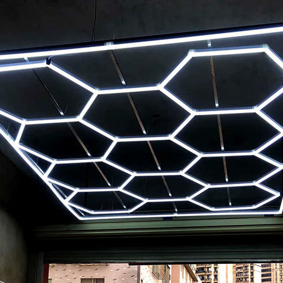 Garage Lights Hexagon Lamp 85-265V LED Tube Honeycomb Barbershop Ceiling Lighting for Workshop 4S Car Show Auto Body Repair Gym