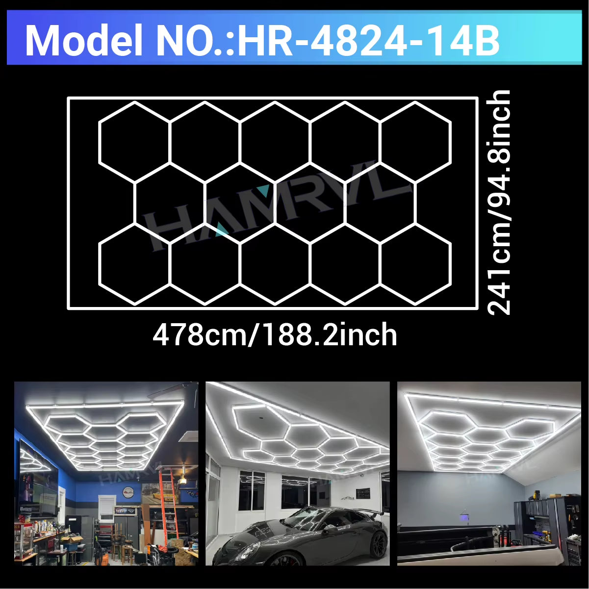 Barbershop Hair Salon Led Ceiling Light Hexagon Garage Light 110V/220V 14 Honeycomb Led Tube Lighting for Car Detailing Workshop