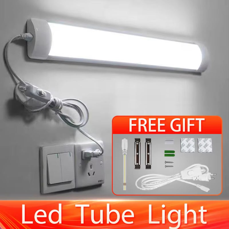 Led Tube Light with Switch Wire 110V 220V 10W 20W Lighting Strip Lamps 30/50Cm for Living Room Bedroom Closet Kitchen Lamp