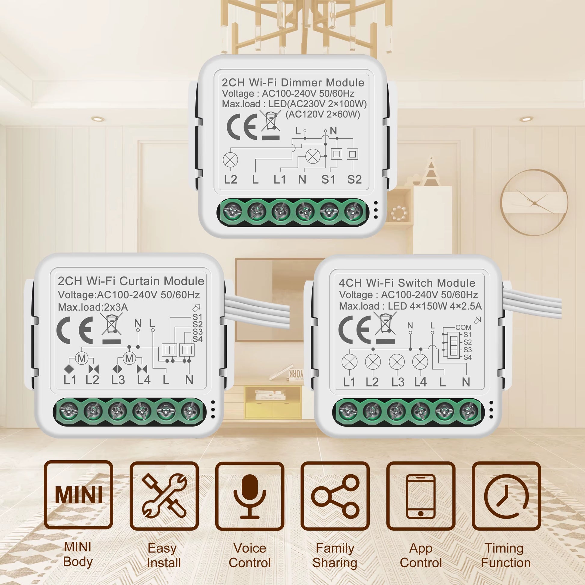 Tuya Smart Wifi Light/Curtain/Dimmer Switch Modules Support 2 Way Control Works with Alexa Hey Google Alice No Hub Needed