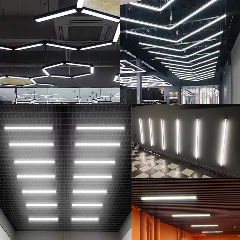 Hexagon LED Lighting for DIY Garage Barbecue Shop Barbershop Gym Bar Car Showroom 4S Workshop Ceiling Light Honeycomb Tube