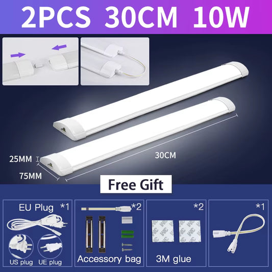 Led Tube Light with Switch Wire 110V 220V 10W 20W Lighting Strip Lamps 30/50Cm for Living Room Bedroom Closet Kitchen Lamp