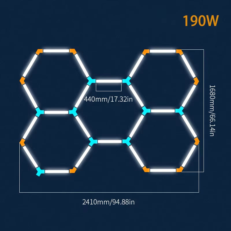 Garage Lights Hexagon Lamp 85-265V LED Tube Honeycomb Barbershop Ceiling Lighting for Workshop 4S Car Show Auto Body Repair Gym