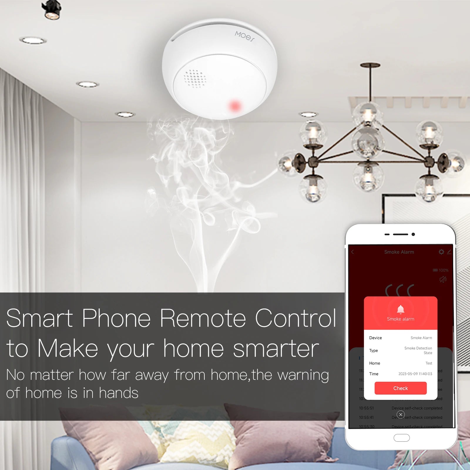 MOES Zigbee Smart Wireless Smoke Detector Fire 85Db Sound Alarm Siren Sensor Smart Safety Protection Home Kitchen Fire App Alert