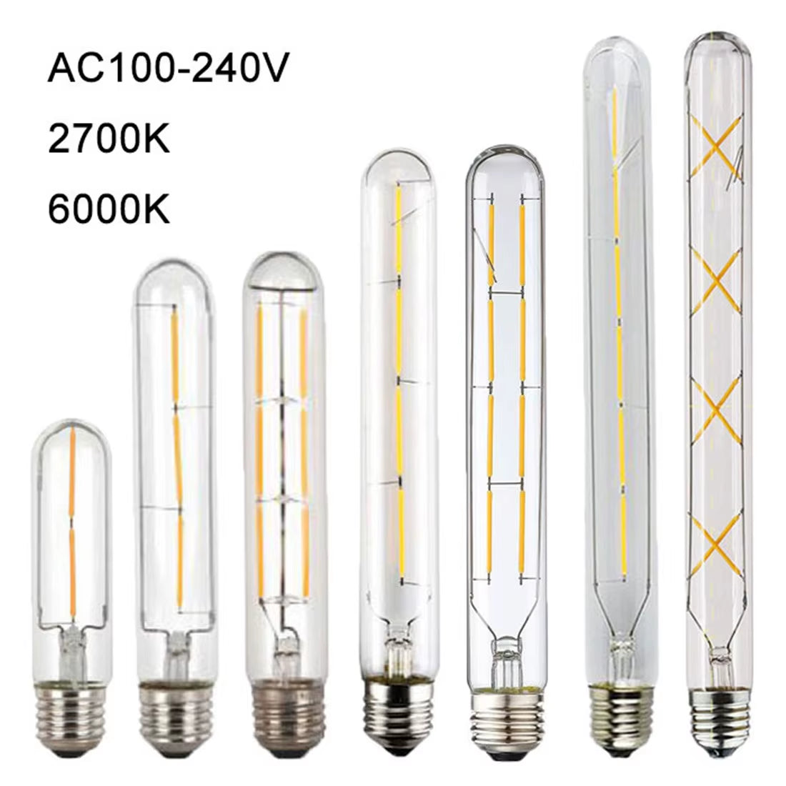 100-240V 6000K LED Filament Light Bulb 110V 120V 6500K Tubular Edison Bulbs T10 T185 T225 T30 T300 Long Tube 4W 6W 8W Led Bulb