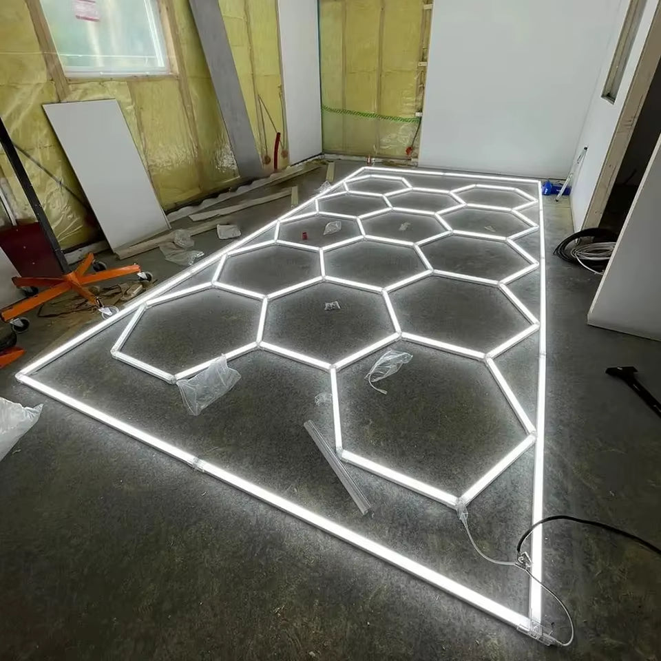 Garage Lights Hexagon Lamp 85-265V LED Tube Honeycomb Barbershop Ceiling Lighting for Workshop 4S Car Show Auto Body Repair Gym