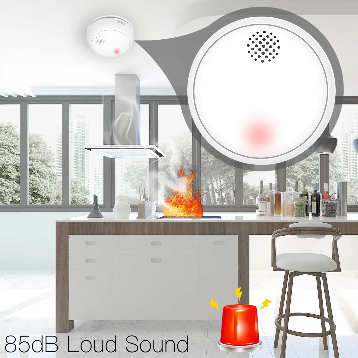 MOES Zigbee Smart Wireless Smoke Detector Fire 85Db Sound Alarm Siren Sensor Smart Safety Protection Home Kitchen Fire App Alert