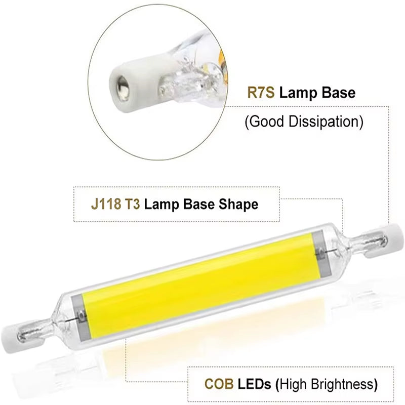 Super Bright LED R7S COB Glass Tube 78Mm 118Mm J78 J118 LED Light Bulb AC 110V AC 220V Home Replace Halogen Lamp