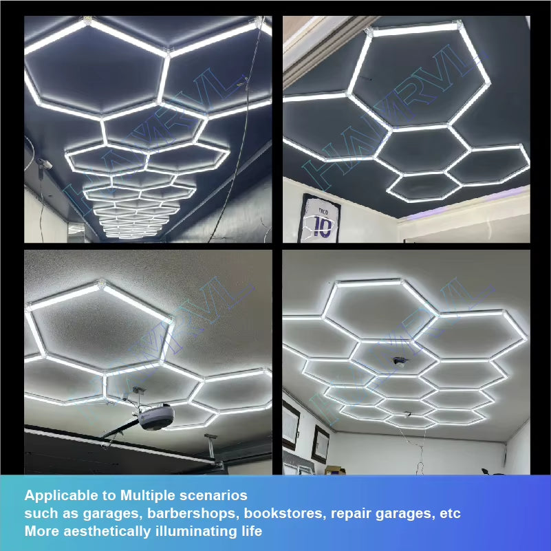 Hexagonal Honeycomb Pendant Light, Hair Salon, Garage, LED Light 6500K, LED Tube, Gym, Bar, Hair Salon, Library, Workshop, Body