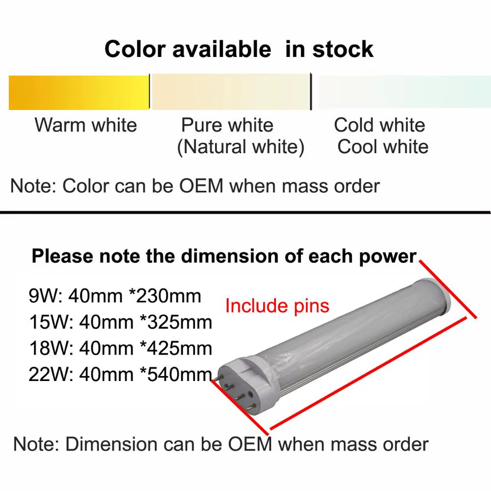 9W 12W 15W 18W 22W 4 Pin Led 2G11 Plug Light CFL Replacement PL Bulb Tube Light  SMD Diffused Coverac96-265V