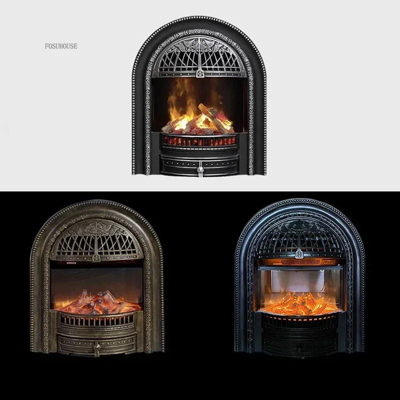 French Living Room Fireplace Ornamental Heating Cast Iron Arc Furnace Core European Luxury Simulation Flame Electric Fireplace A