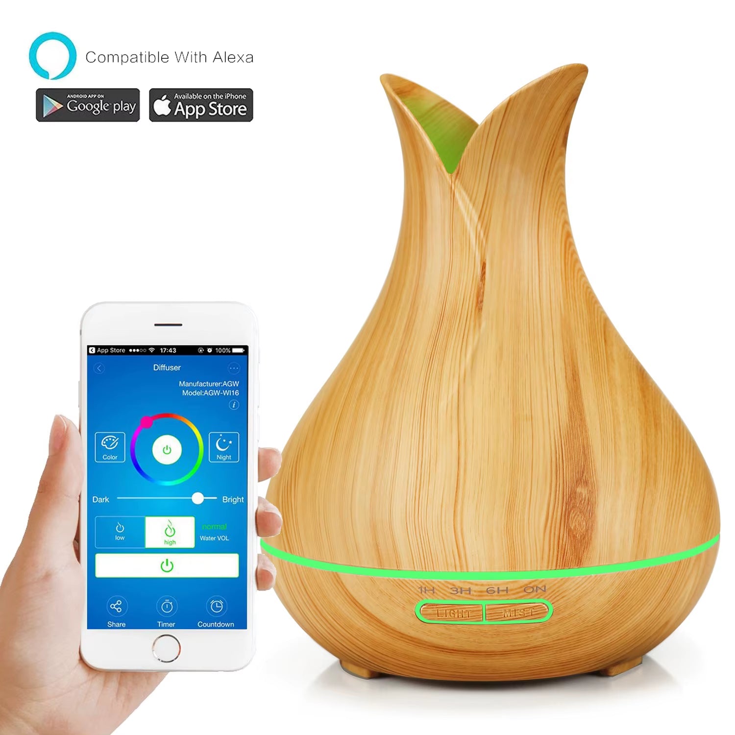 Wifi Smart 550ML Electric Aroma Diffuser Essential Oil Diffuser Air Humidifier Ultrasonic Remote Control Mist Maker Home
