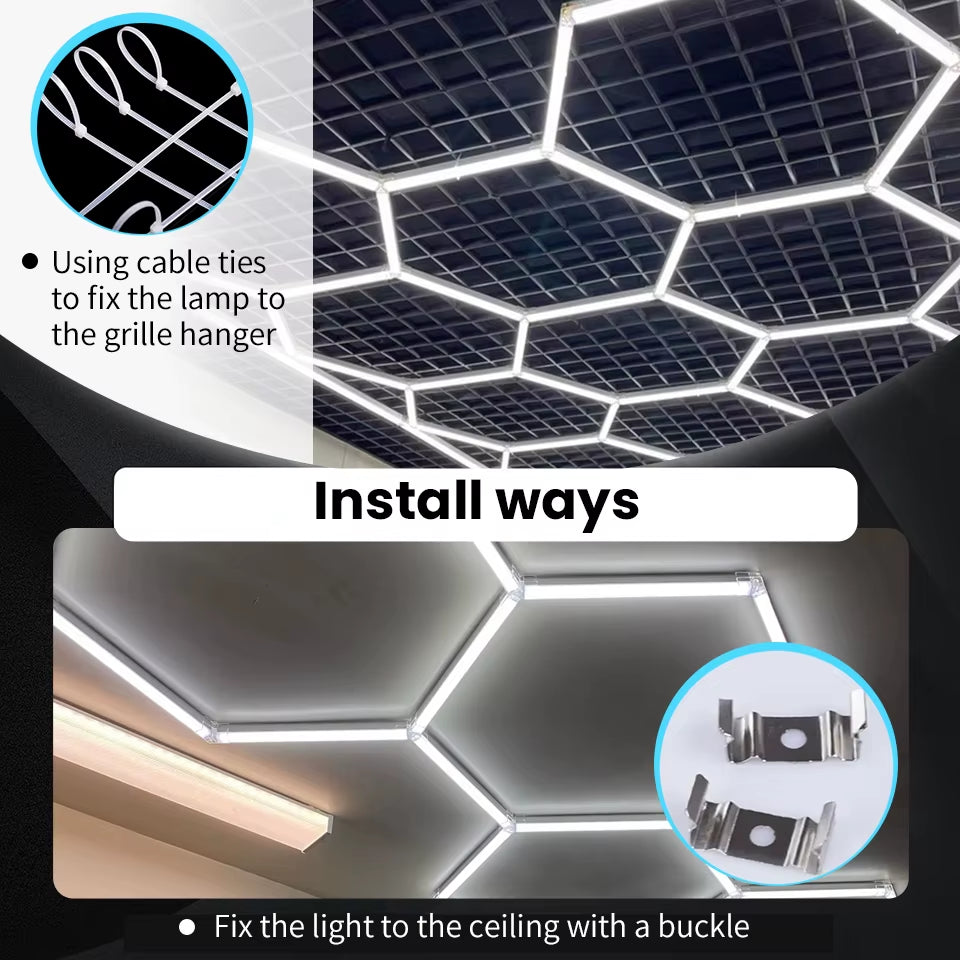 Hexagon LED Lighting for Garage Barbecue Shop Barbershop Gym Bar Car Detailing Showroom 4S Workshop Ceiling Light Honeycomb Tube