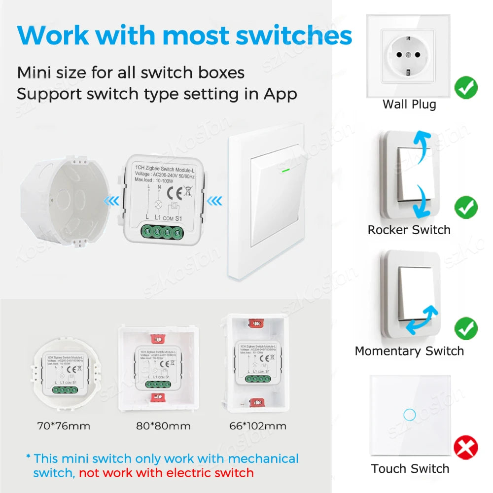 No Neutral Tuya Zigbee 3.0 Smart Switch Module 1 2 3 4 Gang Wire Required Smart Home DIY Light Breaker Works with Alexa Google