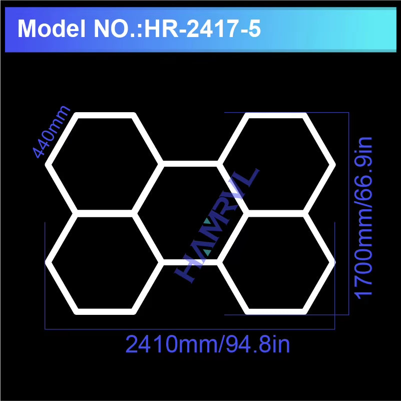 Hexagon LED Lighting for Garage Barbecue Shop Barbershop Gym Bar Car Detailing Showroom 4S Workshop Ceiling Light Honeycomb Tube