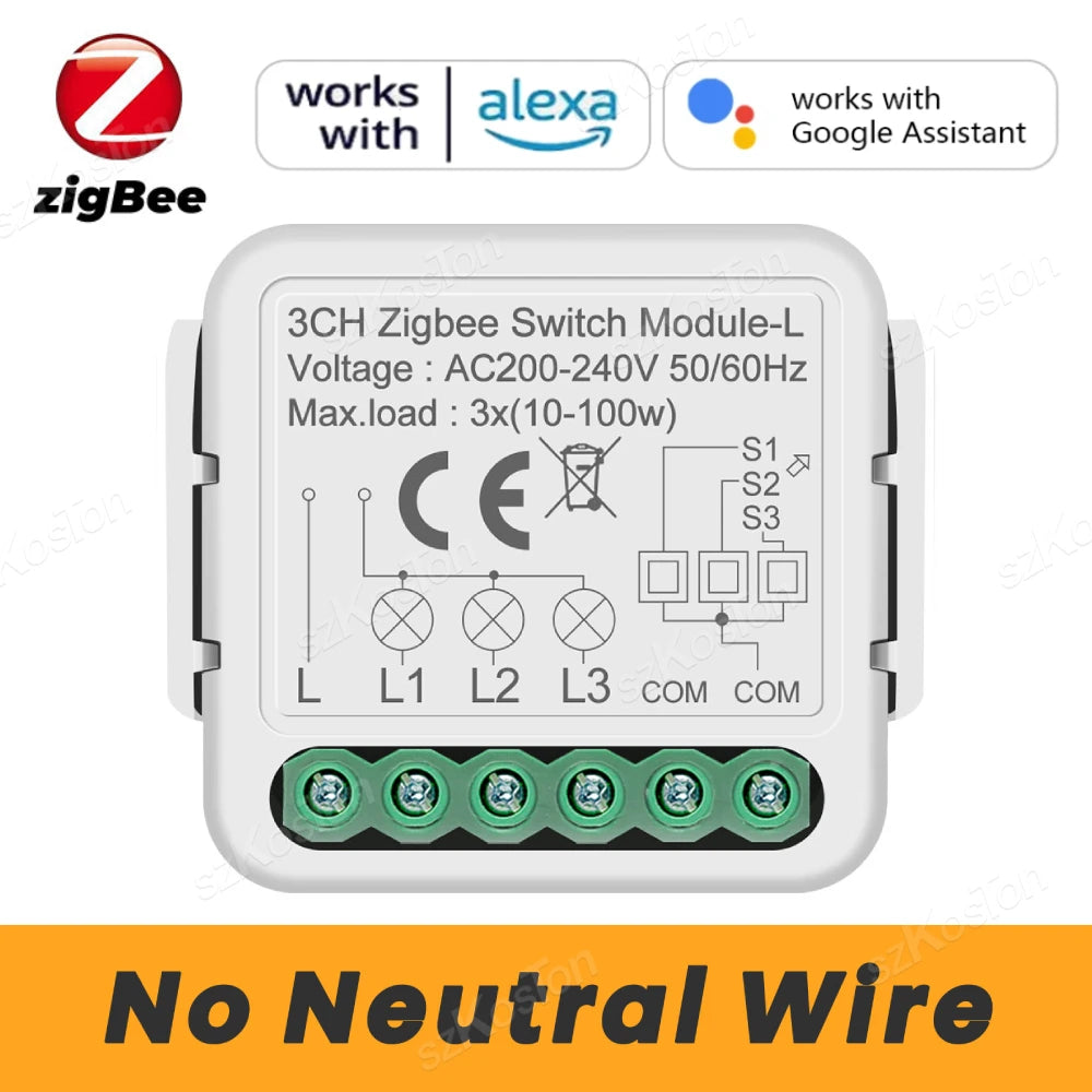 No Neutral Tuya Zigbee 3.0 Smart Switch Module 1 2 3 4 Gang Wire Required Smart Home DIY Light Breaker Works with Alexa Google