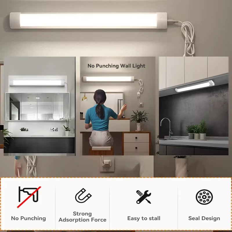 Led Tube Light with 1.8M Switch Wire 30Cm 50Cm 60Cm Kitchen Lamp for Living Room Bedroom under Cabinet Lights Bar Led Tube Lamp