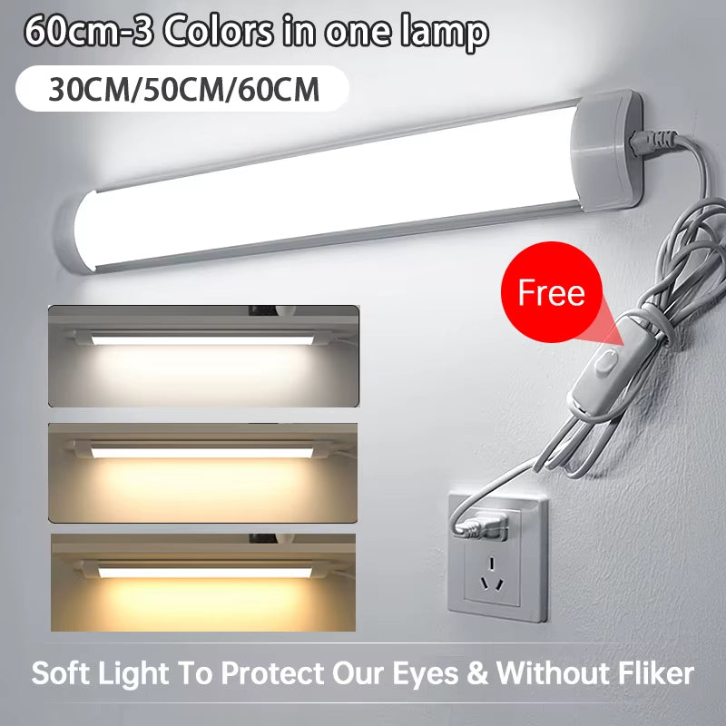 Led Tube Light with 1.8M Switch Wire 30Cm 50Cm 60Cm Kitchen Lamp for Living Room Bedroom under Cabinet Lights Bar Led Tube Lamp