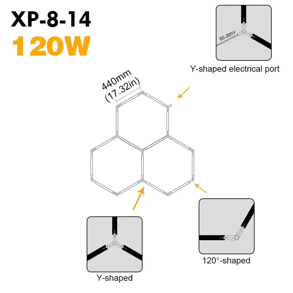 Hexagon LED Lighting for Garage Barbecue Shop Barbershop Gym Bar Car Detailing Showroom 4S Workshop Ceiling Light Honeycomb Tube