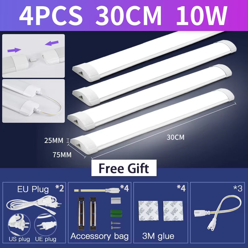 Led Tube Light with Switch Wire 110V 220V 10W 20W Lighting Strip Lamps 30/50Cm for Living Room Bedroom Closet Kitchen Lamp