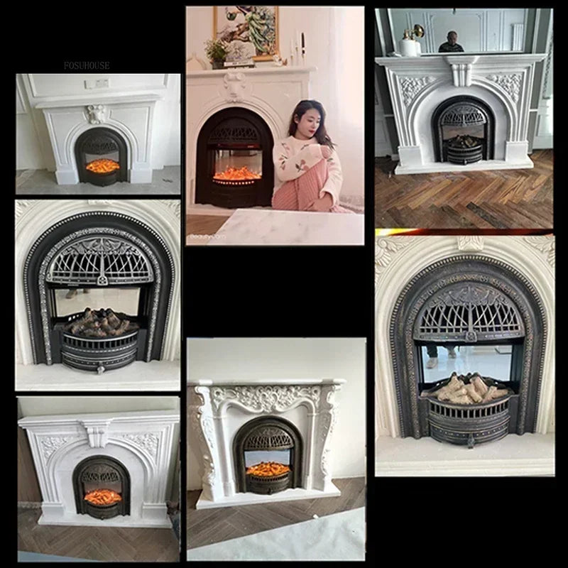 French Living Room Fireplace Ornamental Heating Cast Iron Arc Furnace Core European Luxury Simulation Flame Electric Fireplace A