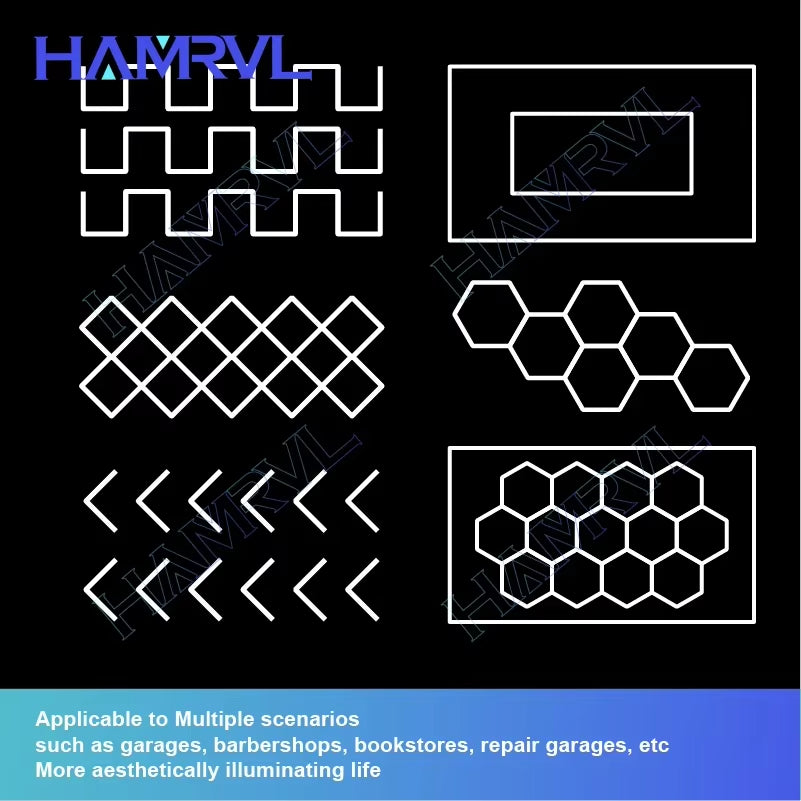 Hexagon LED Lighting for Garage Barbecue Shop Barbershop Gym Bar Car Detailing Showroom 4S Workshop Ceiling Light Honeycomb Tube