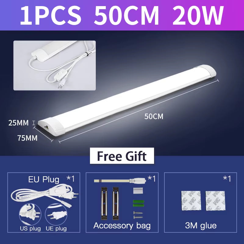 Led Tube Light with Switch Wire 110V 220V 10W 20W Lighting Strip Lamps 30/50Cm for Living Room Bedroom Closet Kitchen Lamp