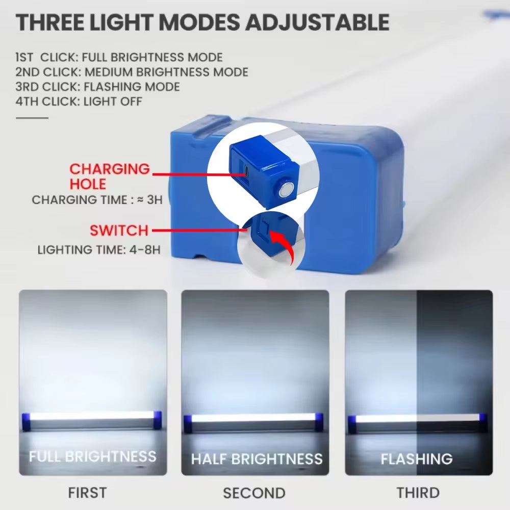 LED Bar Light Rechargeable Tube Camping Lamp Magnetic Suspension Portable Light Bulb for Emergency Night Market Outdoor Lighting