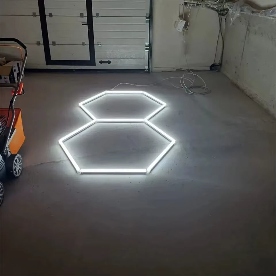 Hexagon LED Lighting for Garage Barbecue Shop Barbershop Gym Bar Car Detailing Showroom 4S Workshop Ceiling Light Honeycomb Tube